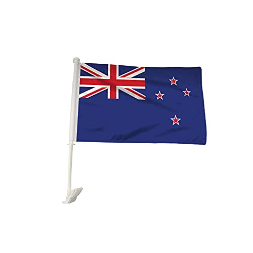 New Zealand Car Flag Window Clip Flag 18” X 12” Including Poles for Patriotic, Sports Events, Parades (Premium - Double Side Printing, Pack of 100)