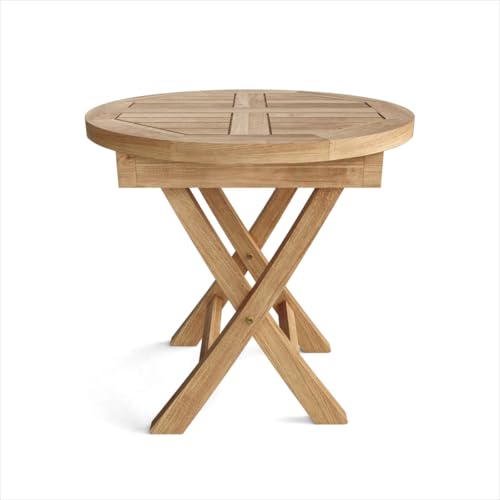 HomeRoots 554935 20 in. Natural Rounded Solid Wood Folding Outdoor Side Table
