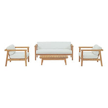 Modway Bayport Outdoor Patio Teak Set: Two Armchairs, Loveseat & Coffee Table Natural White
