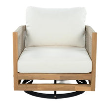 Christopher Knight Home Sue Outdoor Acacia Wood Swivel Accent Chairs Set of 2 with Cushions, 360° Rotating Lounge Chair Outdoor with Rope Accent, Outdoor Swivel Chairs for Garden, Natural + Beige