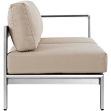 Modway Shore Aluminum Outdoor Patio Right Arm Loveseat in Silver Beige