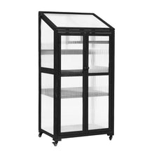62''H Large Wood Greenhouse for Balcony, Portable Cold Frame with Wheels & Adjustable Shelves for Indoor/Outdoor Plant Growing (Black)