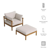 Modway Eleni 2-Piece Outdoor Teak Wood Armchair and Ottoman Set in Natural Sail – Patio Armchair with Ottoman