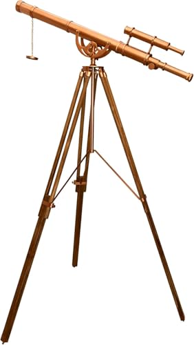 Antiqueex Vintage Double Barrel Telescope Copper Finish with Adjustable Wooden Tripod