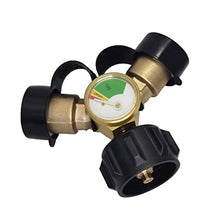 ngddf2haa Propane Tank Y Splitter Adapter 2 Way LP Gas Tee Connector QCC1 Tank T Adapter with Gauge for 5-100lb BBQ Grills Camping Stoves