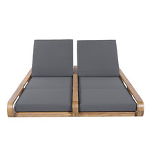 Christopher Knight Home Pyke Double Chaise Lounge Outdoor with Triple Folds Cushion, Acacia Wood Patio Chaise Lounge Set of 2, Poolside Sun Lounger, Adjustable Sunbathing Chair, Teak+Dark Gray