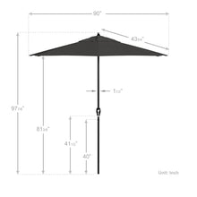 California Umbrella 7.5' Rd Aluminum Patio Umbrella, Crank Lift, Auto Tilt, Black Finish, Sunbrella Charcoal