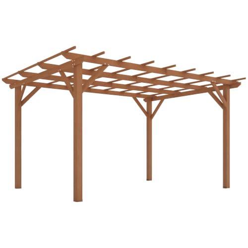 Outsunny 10' x 13' Outdoor Pergola Wood Gazebo Stable Structure Dark Brown