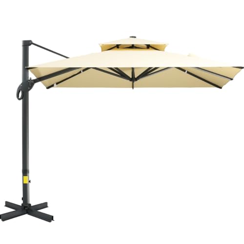 OROTLECT 10Ft Offset Patio Umbrella, 360 Rotation, Tilt, Square, Aluminum Base For Outdoor Garden Umbrella Offset, 360-Degree Relax
