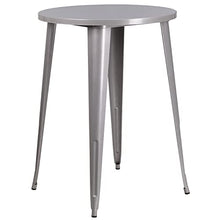 BizChair Commercial 30" Round Silver Metal Bar Table Set-4 Square Seat Backless Stools