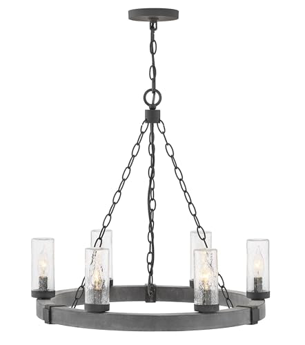 Hinkley Sawyer Collection Six Light 12V 3.50W LED Low Voltage Outdoor Medium Single Tier Chandelier, Aged Zinc