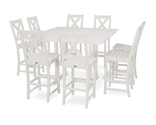 POLYWOOD® Braxton 9-Piece Farmhouse Trestle Bar Set in White