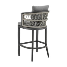 Benzara Hosa 30 Inch Outdoor Patio Barstool Chair Gray Aluminum Woven Rope Grey