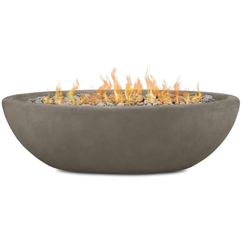 Bowery Hill Large Oval LP Metal Fire Bowl, Glacier Gray Finish, 58 x 32.5 x 17.25 in, Durable MGO Construction, Electronic Ignition, Adjustable Flame, Outdoor Propane Fire Pit for Patio or Backyard