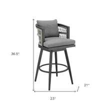 HomeRoots 37" Gray Metal Swivel Outdoor Counter Height Bar Chair with Footrest Grey