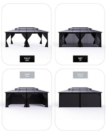 12 x 20 Hardtop Gazebo with Double Polycarbonate Roof, Durable Aluminum Frame, with Curtains and Netting – Perfect Outdoor Pavilion for Garden, Lawn and Patio