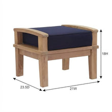 Outdoor Escape Blue Outdoor Patio Teak Ottoman with Cushions, Weather-Resistant Design, Comfortable Seat, Sturdy Construction, Ideal for Outdoor Living