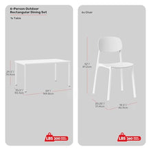 Costaelm 7 piece Dining Table Set with Chairs, Patio Breakfast Coffee Table and Stackable Chairs, 7 piece Patio Furniture Set for Outdoor Dining, White