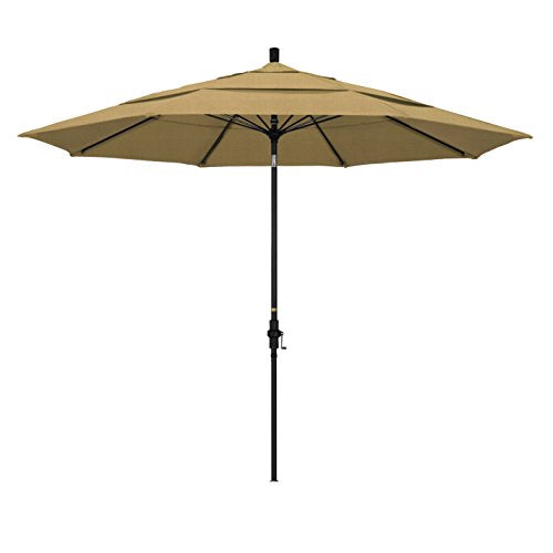 California Umbrella 11' Round Crank Lift, Collar Tilt, Aluminum Pole, Fiberglass Rib Patio Umbrella, Black Finish, Champagne