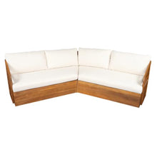 Homyee Durable Acacia Wood Outdoor V Shaped Sectional Sofa Set w/Water Repellent Cushions for Garden, Solid Wood Patio Corner Couch w/Slatted Design for Porch, Deck, Balcony (Teak)