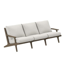 Modway Saratoga Teak Outdoor Patio Sofa in Weathered Gray White – 3 Seater Couch with Weather-Resistant Cushions – Wooden Outdoor Furniture Sofa