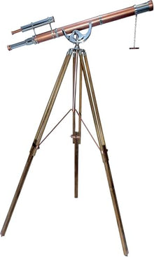Antiqueex Vintage Maritime Telescope Chrome/Copper on Adjustable Wooden Tripod