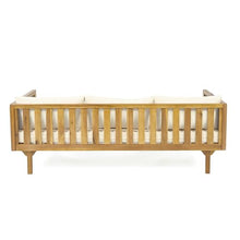 Merax Outdoor Patio 3-Seat Sofa and Round Coffee Table, Beige +Teak