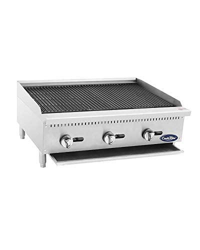 Atosa CookRite ATCB-36 36" Heavy Duty Gas Countertop Charbroiler Radiant Char-Grill with Lava Briquettes for Hotel Diner Food | Stainless Steel, 3 Burners, 105,000 BTU (Includes: LP Conversion Kit)