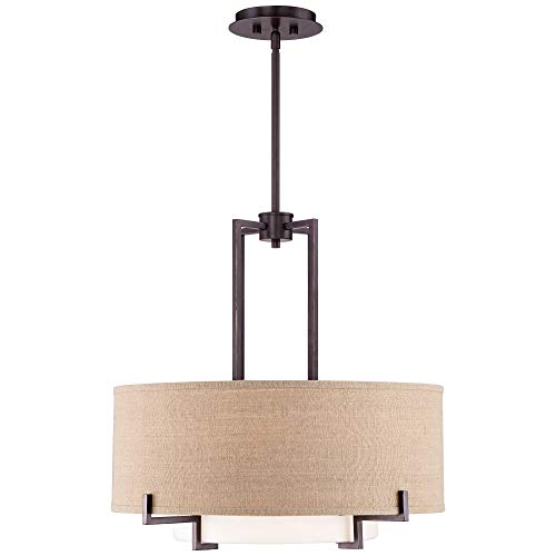 Concentric 25" Wide Bronze and Burlap Modern 4-Light Pendant Light Fixture