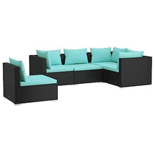 KPOUTRFG 5-Piece Garden Lounge Set in Black and Water Blue for Patio Outdoor Seating with Weather Resistant Materials