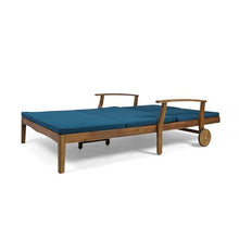 Benzara Hoye Double Chaise Lounger Recliner Bed Outdoor 79 Inch Teak Brown and Green