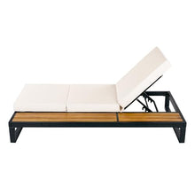 Christopher Knight Home Faye Modern Chaise Lounge Chair Outdoor with 3-Fold 4" Thick Cushion, Adjustable Iron Outdoor Recliner Chair, Pool Lounger with Wooden Side Storage Surface, Teak+Black+Cream