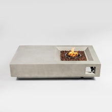 60" Propane Gas Fire Pit Table, 50,000 BTU Rectangular Outdoor Concrete Fire Pit with Lava Rocks, Pulse Ignition & Cover, Large Patio Heating Table for Backyard, Deck & Garden, Light Gray