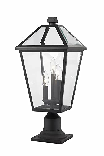 Z-Lite 3 Light Outdoor Pier Mounted Fixture 579PHBR-533PM-BK, Clear Beveled