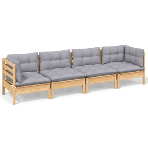 KDACVBMG 4 Piece Patio Lounge Set with Gray Cushions Solid Pinewood