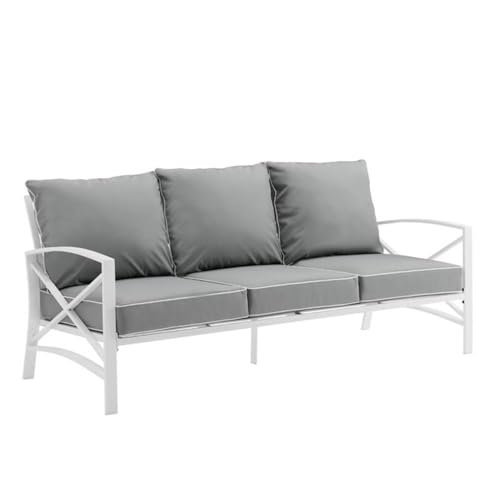Afuera Living Transitional Outdoor Metal Sofa, Gray Finish, Weather-Resistant Steel with Solution-Dyed Polyester Cushions, Removable Covers, Seats 3, 79 in Wide for Patio or Garden Lounge Use