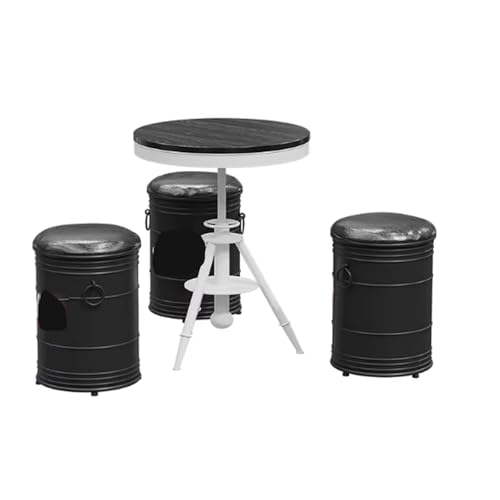 JOSOGO Outdoor Club Bistro Bar Sets,Round Metal Paint Bucket Footstool, Furniture, Set, Patio Table and Chair 4 Pieces,Personalized,Industrial Style,Commercial(H)