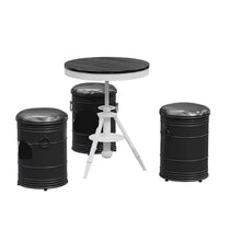 JOSOGO Outdoor Club Bistro Bar Sets,Round Metal Paint Bucket Footstool, Furniture, Set, Patio Table and Chair 4 Pieces,Personalized,Industrial Style,Commercial(H)