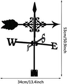 Weathervane Metal for roof Garden Yard Stainless Steel Weathervane Weather Vane Black Spray Paint Wind Vane Outdoor Sheds Iron Yard Roof Barns Decoration Yard Indicating Wind Direction Measuring Tool