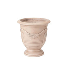 Christopher Knight Home Rewol Round Concrete Planter Set of 2, 2 Pack Garden Flower Pot with Drainage Hole, Floral Relif Patio Urn Planter for Outdoor Plants, Outdoor Planter Box, No Assembly, Beige