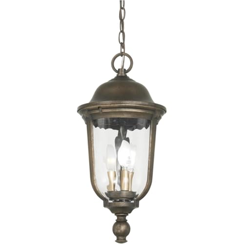 Minka Great Outdoors 73246-748 Havenwood - 3 Light Outdoor Chain Hung Mount, Tavira Bronze/Alder Silver Finish with Clear Hammered Glass