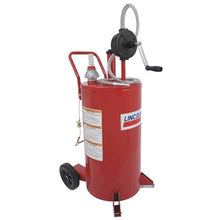 Lincoln 3675 25 Gallon Steel Fuel Caddy with 2-Way Rotary Pump, 7' Wire-Reinforced Hose, Internal Volume-Level Sight Gauge, Fire-Screened Vent Cap, Anti-Spark Aluminum Skid Pads