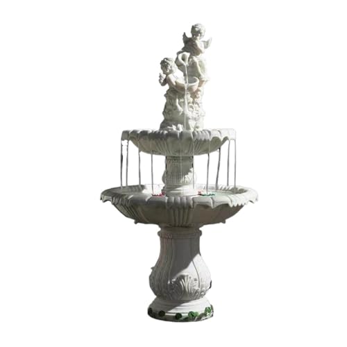 Outdoor Water Fountain Garden Courtyard Fountain Water Decoration, Outdoor Courtyard Landscape Fish Pond, Sandstone Fountain Angel Sculpture Garden Water Fountain (Color : B)