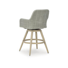 Signature Design by Ashley Seton Creek Weather Resistant Resin Wicker Swivel Outdoor Bar Stools with Cushion, Set of 2 Beige & Light Gray