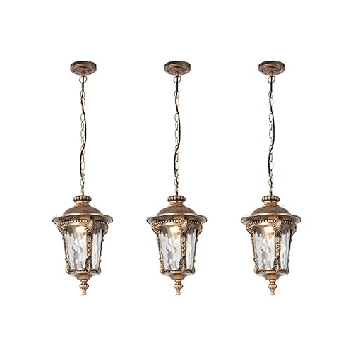 LustreVibe Retro Outdoor Pendant Light - Waterproof Ceiling Hanging Lamp for Garden, Patio, and Porch - Adjustable E27 Chandelier in Gold Finish (23 * 35cm)(Gold-23 * 35cm,3 PCS)