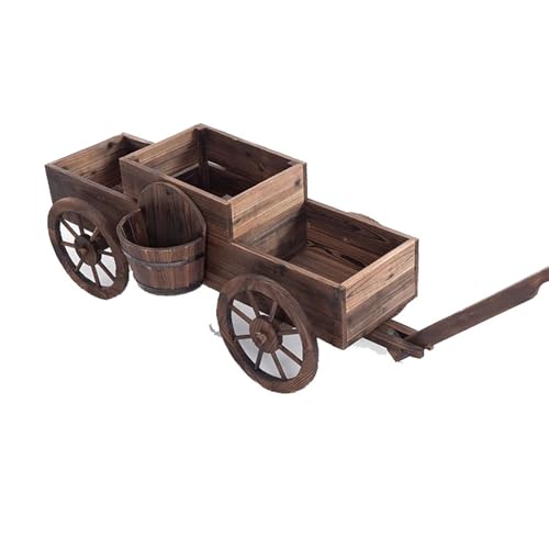 Xilin-872 Flower Pot Creative Wood Rotatable Four-wheeled Flower Pots Flower Wagon Flower Box Outdoor Patio Decorative Flower Stand Garden Pots