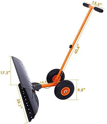 Efficient Snow Shovel with Wheels Heavy-Duty Rolling Snow Pusher Amulti-Angle Large Blade Plow for Doorway Driveway Or Pavement Clearing Efficient Snow Removal Tool (Color : Orange)