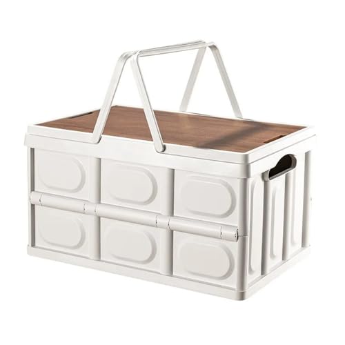 BMXIAJW Camping Portable Picnic Basket Storage Box Folding Large Capacity Thickened With Wooden Cover Car White Finishing Bo