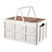 BMXIAJW Camping Portable Picnic Basket Storage Box Folding Large Capacity Thickened With Wooden Cover Car White Finishing Bo