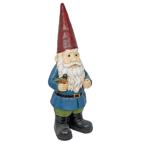 Alpine Corporation ZKD100 Jumbo Size Gnome with Bird Decor, Whimsical Gnome Statue for Patio & Garden, 48" H, Multicolor